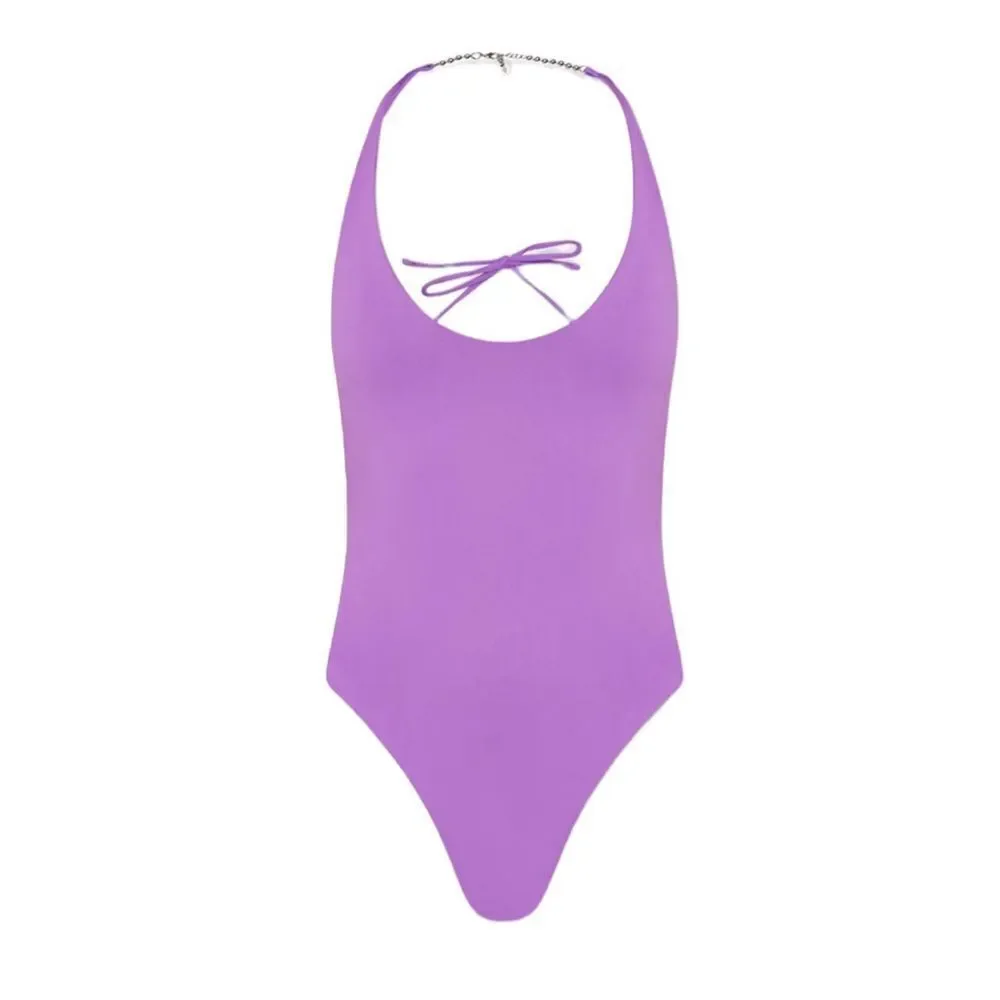 The Attico One Piece Swimsuit Backless Cheeky Bottom Halter Top Lavender XS‎